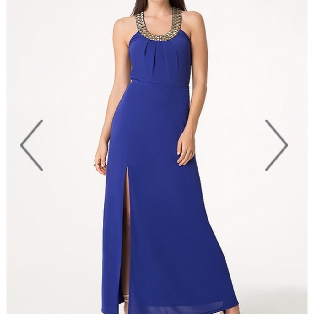 Embellished neck Bebe dress